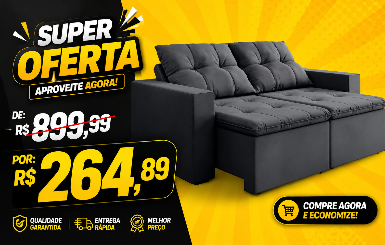 Super Oferta - Sofá retrátil por R$ 264,89